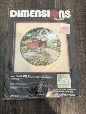 Dimensions Cross Stitch, Old Creek Bridge, 12" Image For 16x16 Frame